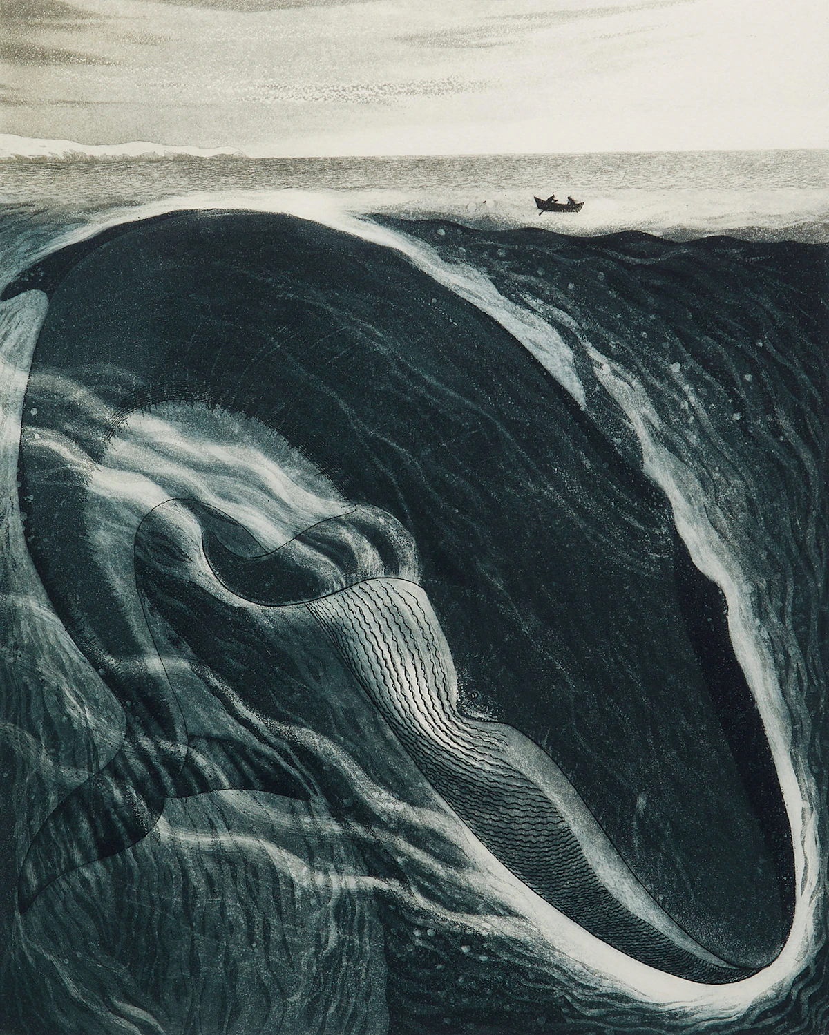 David Lloyd Blackwood, The Burgeo Whale: A Whale for the Killing, colour etching and aquatint, 1973