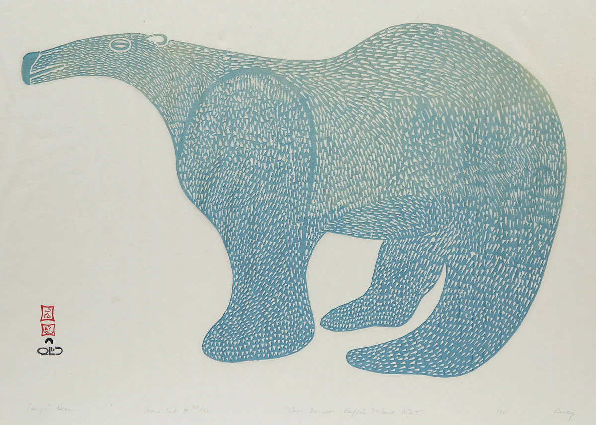 Lucy Qinnuayuak, Large Bear , colour stonecut, 1961