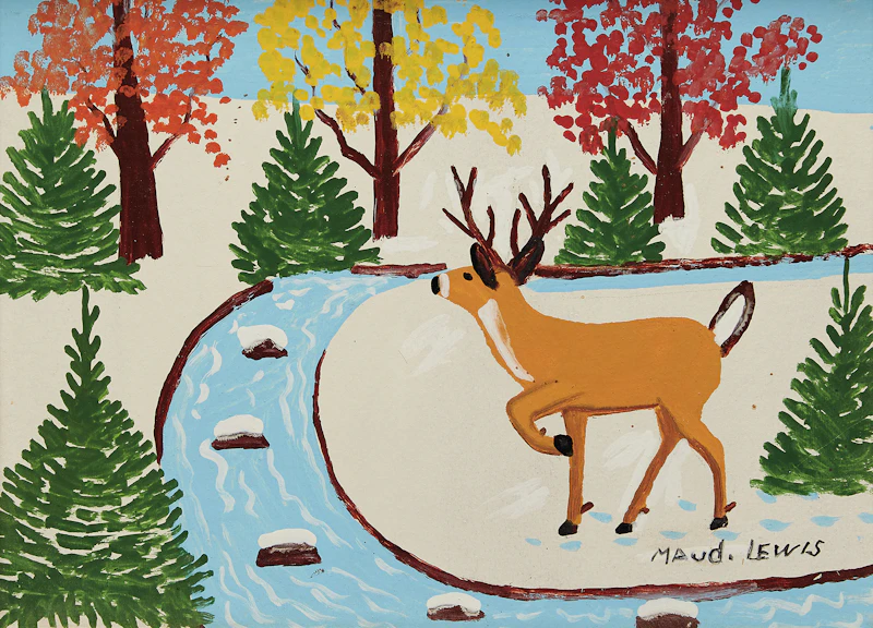 Deer by a Stream, Winter by Maud Lewis