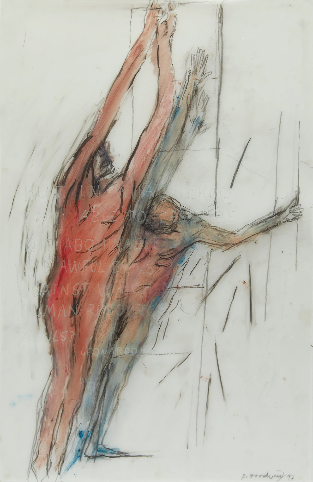 Betty Roodish Goodwin, Two Male Figures, mixed media on mylar, 1997