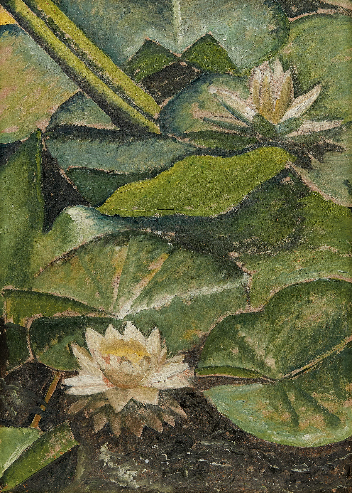 Paraskeva Plistik Clark, Lily Pads, oil on board