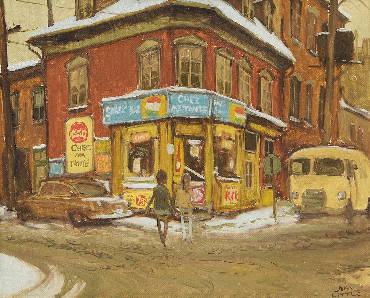 John Little, Chez Ma Tante, Fulford and Workman, St-Henri, Montreal, oil on canvas board, 1968