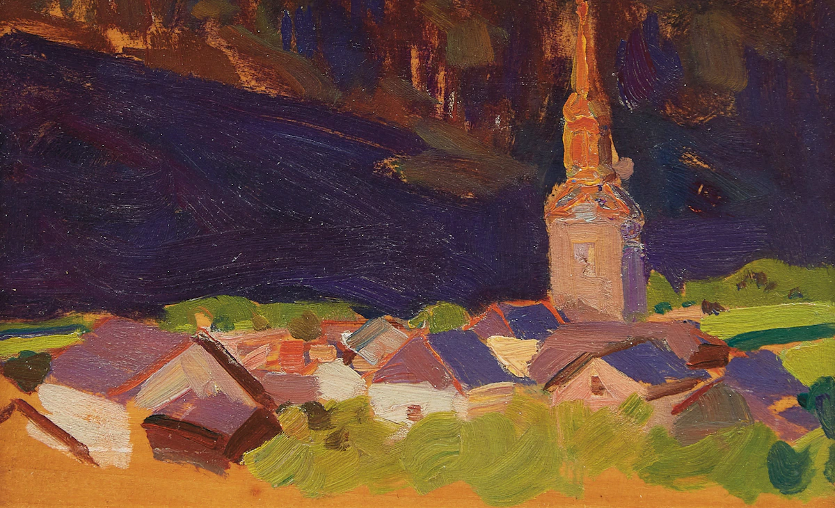 Clarence Alphonse Gagnon, Swiss Village, oil on panel