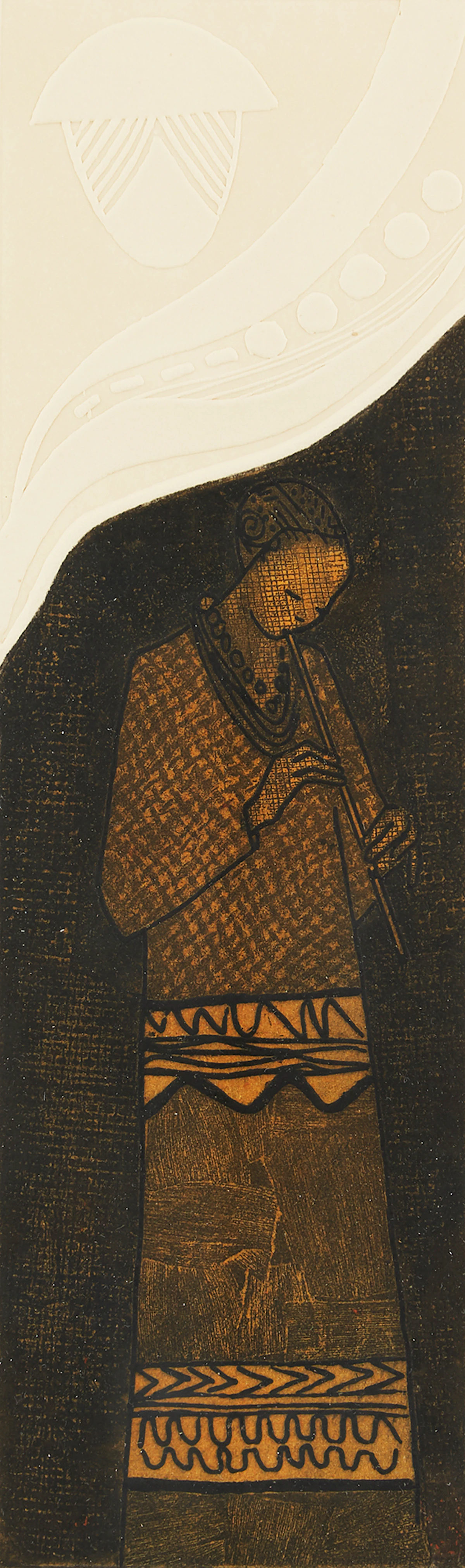 Mathias Muleme, The Flutist, colour etching, 1995