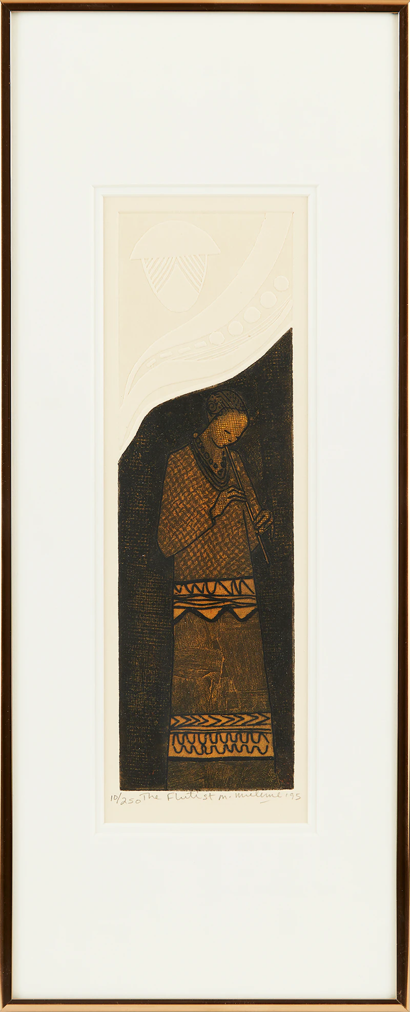 Mathias Muleme, The Flutist, colour etching, 1995 - view 2