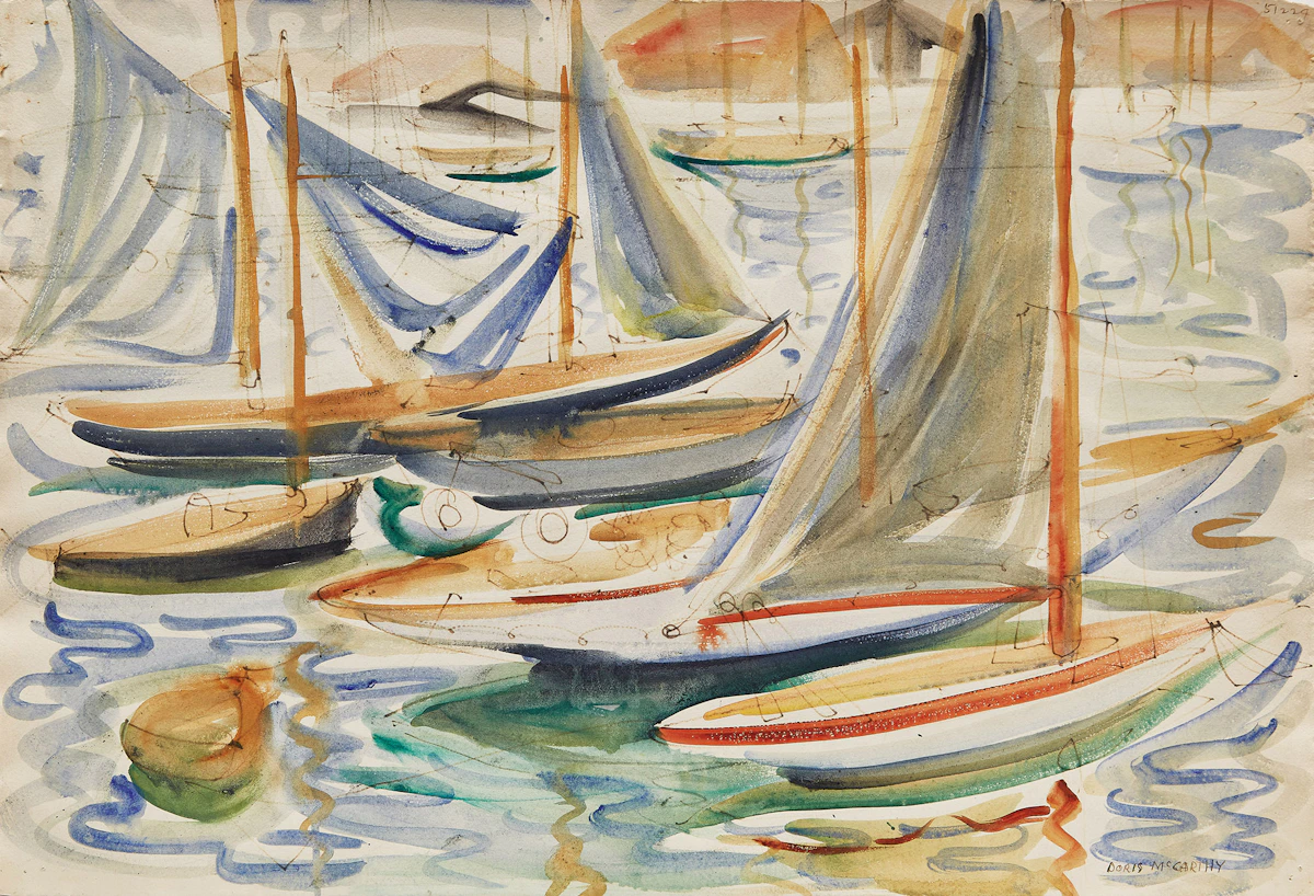 Doris Jean McCarthy, Sailboats (Riding at St. Tropez), watercolour and marker, 1951