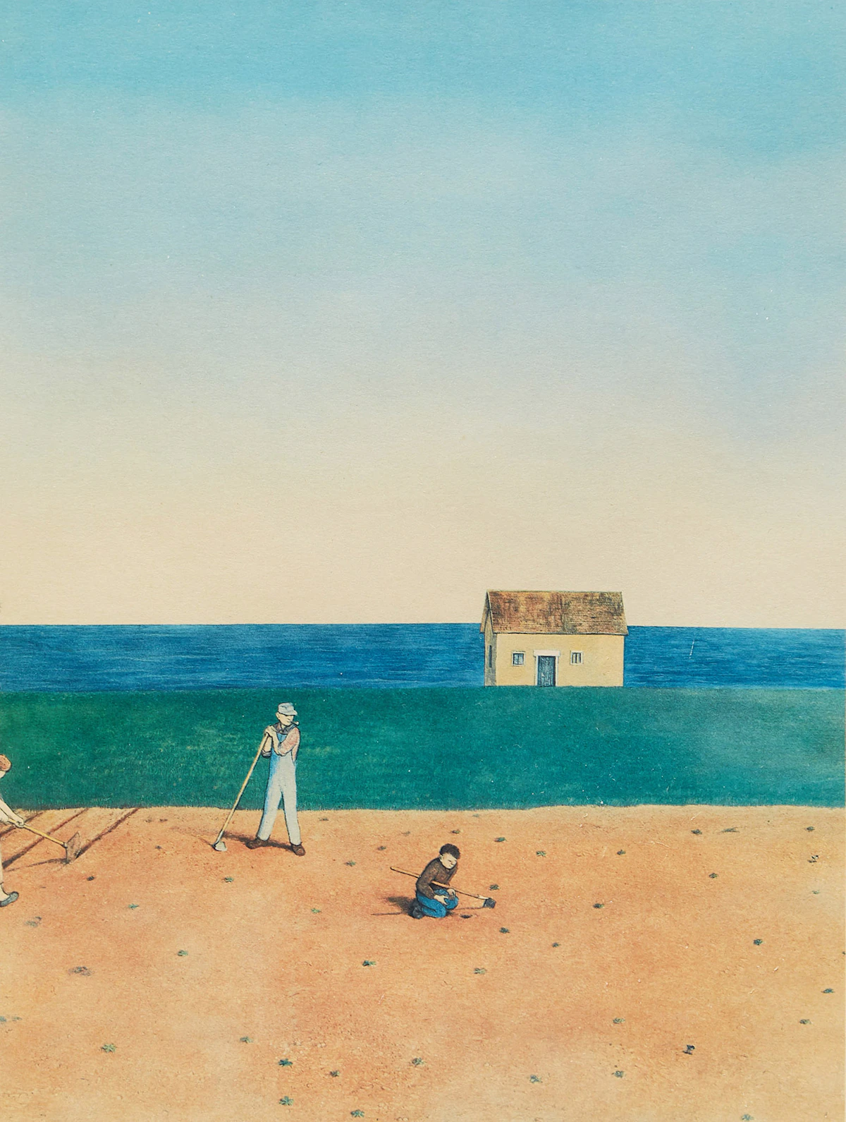 William Kurelek, Potato Planters, colour lithograph