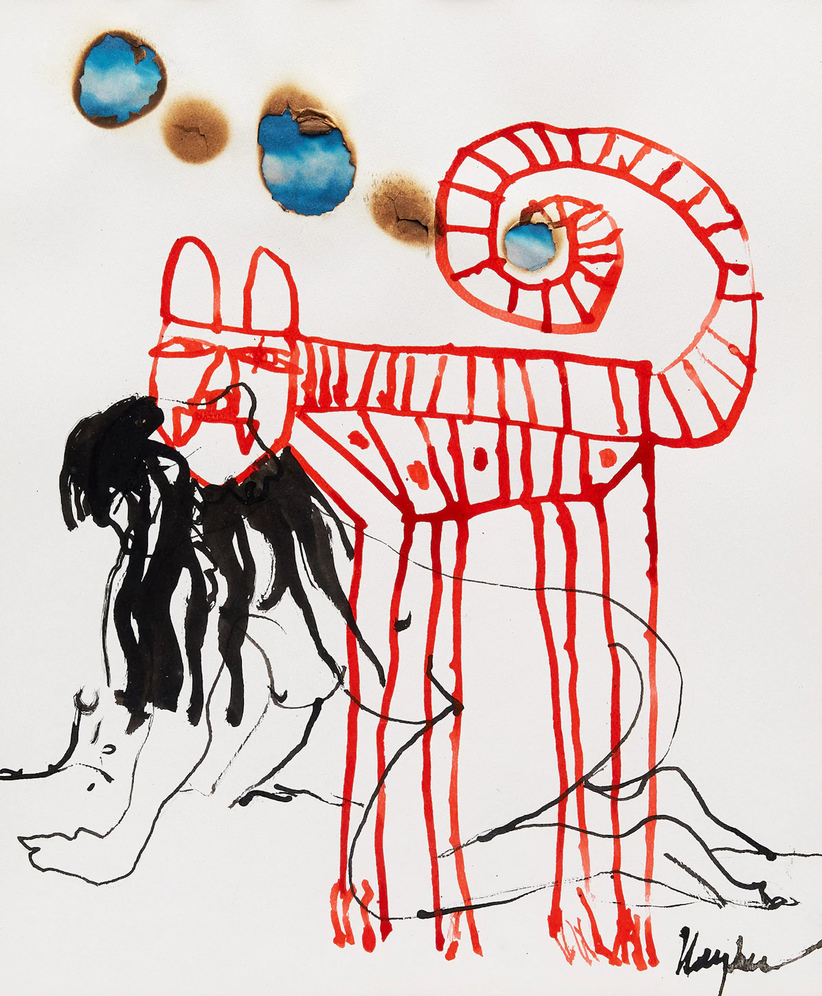Gordon Rayner, Smoking Tiger, 1989, coloured ink and collage