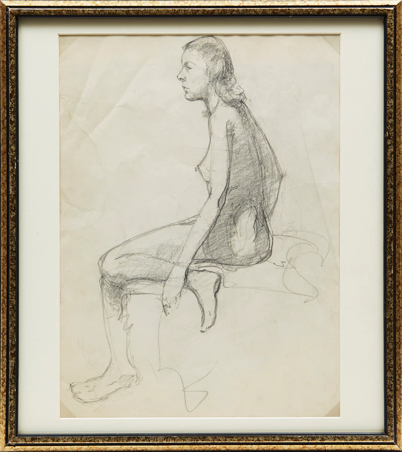 Manly Edward MacDonald, Nude Sketch of a Woman; Portrait of a Man in a Hat, two pencil sketches on paper - view 2