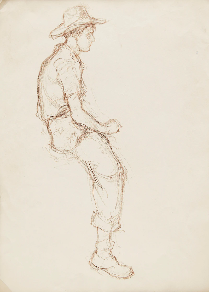 Manly Edward MacDonald, Nude Sketch of a Woman; Portrait of a Man in a Hat, two pencil sketches on paper - view 5