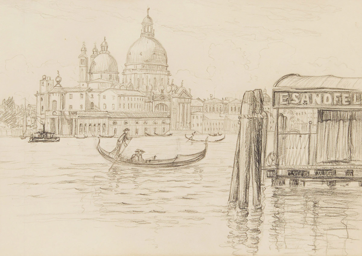 Caroline Helena Armington, Santa Maria della Salute, Venice , pencil on paper, circa 1931