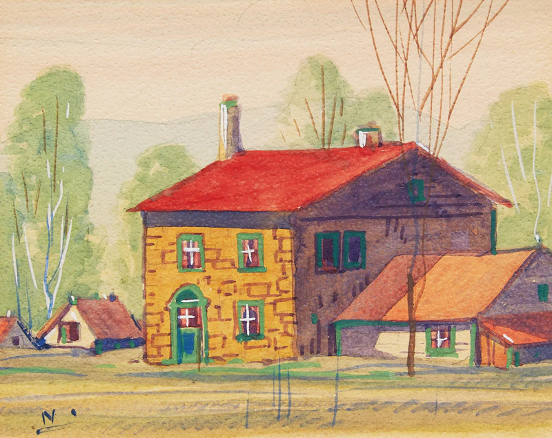 Graham Noble Norwell, Rural Home; Cabin by the River, pair of watercolours - view 3