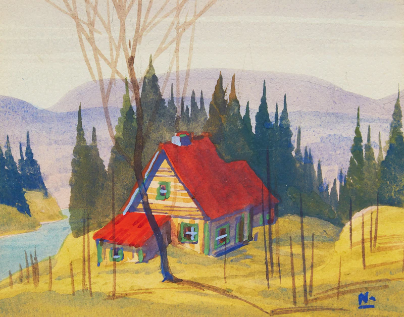 Graham Noble Norwell, Rural Home; Cabin by the River, pair of watercolours - view 4