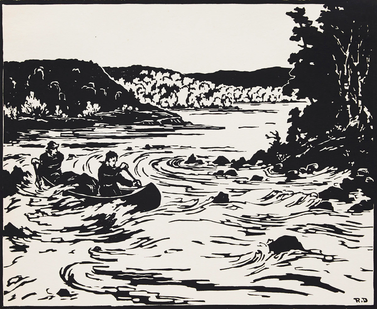 Rodolphe Duguay, Aurore boréale; Sur le St. Maurice, 21 avril 1936, pair of woodblock prints