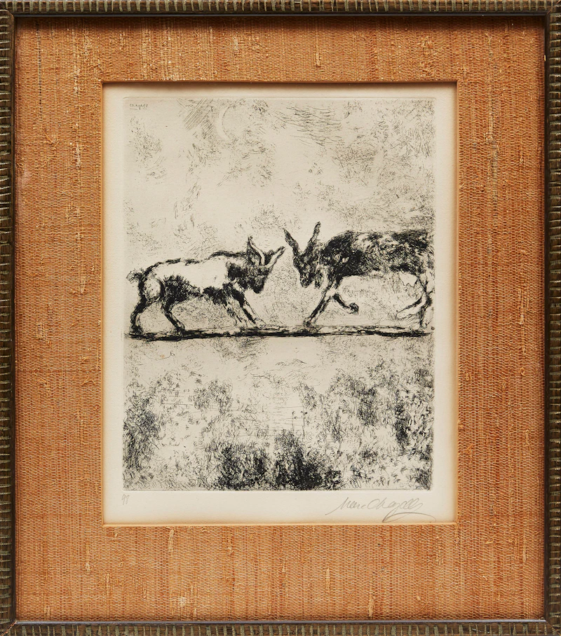 Marc Chagall, Les Deux Chèvres (The Two Goats), Les Fables de la Fontaine, 1952 [plate 98, Cramer 22] , etching and aquatint, 1952 - view 2
