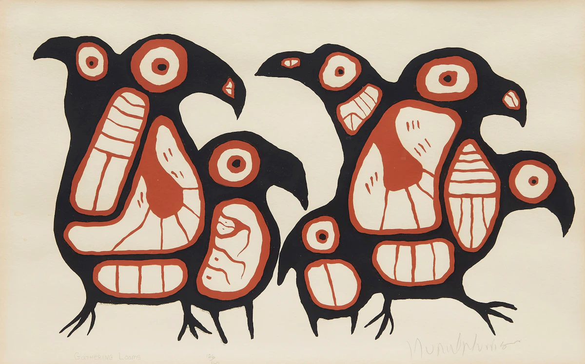 Norval Morrisseau, Gathering Loons, colour serigraph