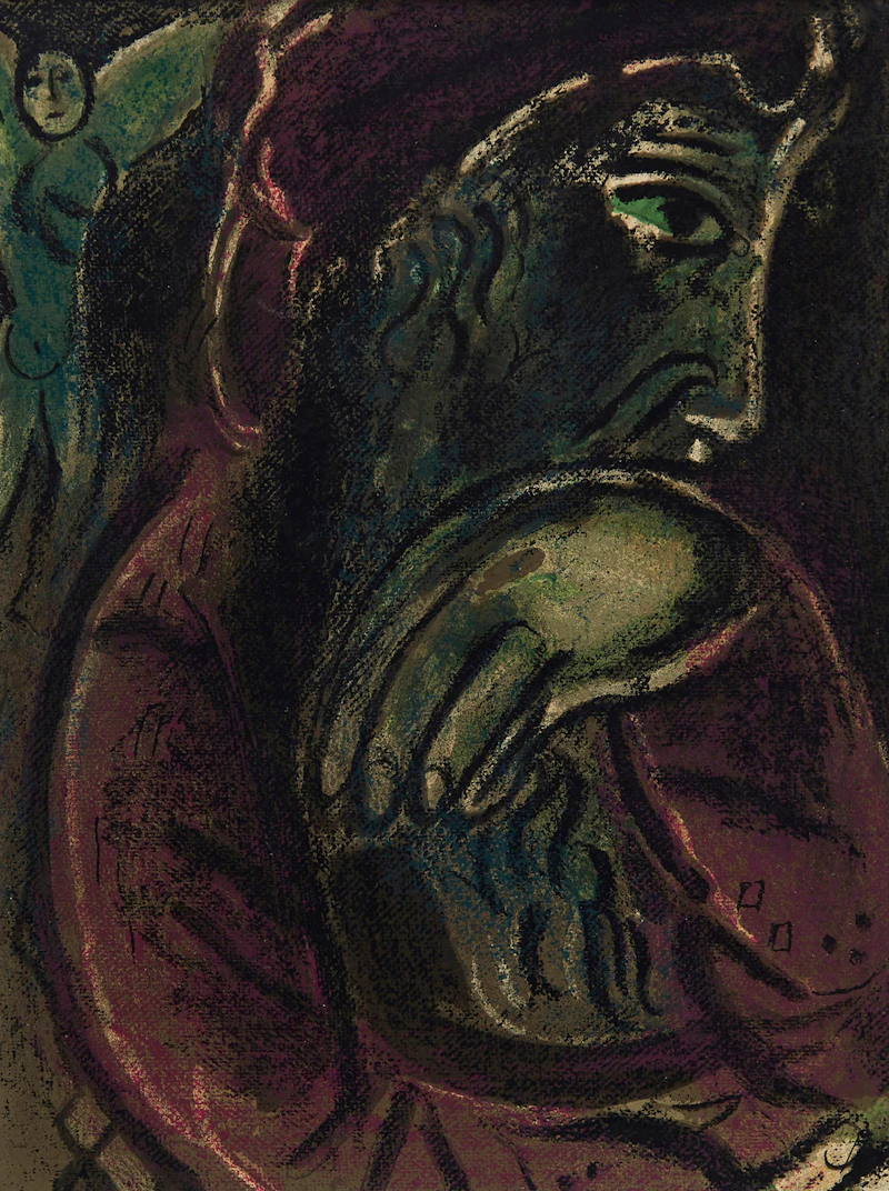 Marc Chagall, Job Désespéré (Job Disconsolate), from Dessins pour la Bible, 1958-60 [Mourlot 254, Cramer 42]