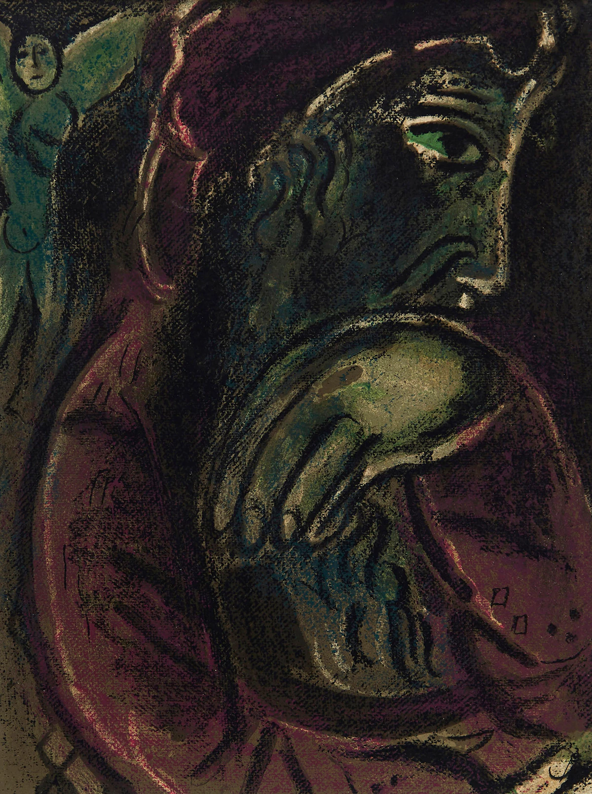 Marc Chagall, Job Désespéré (Job Disconsolate), from Dessins pour la Bible, 1958-60 [Mourlot 254, Cramer 42], lithograph in colours, 1958-60