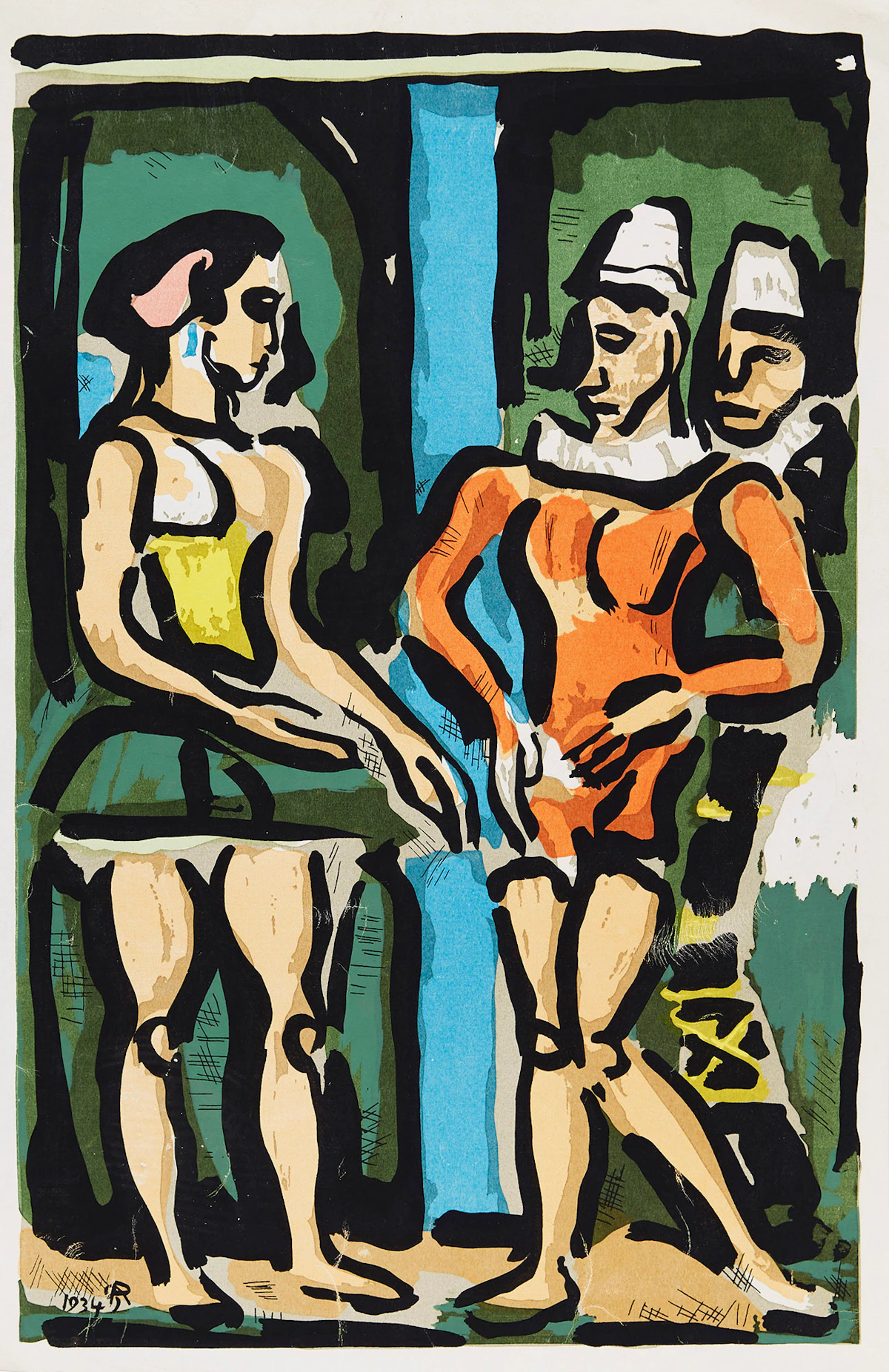 Georges Rouault, Harlequins and Ballerina, colour screenprint