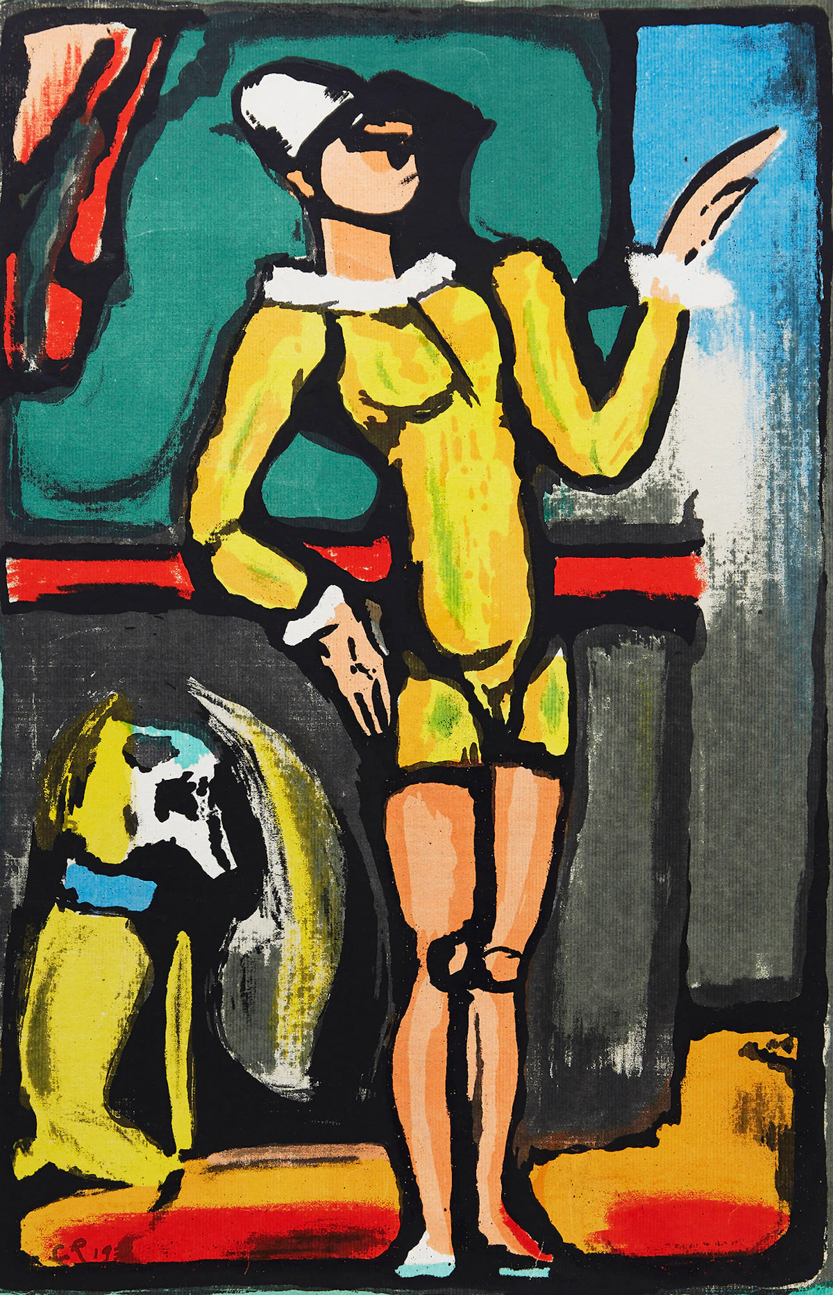 Georges Rouault, Harlequin and Dog, colour screenprint