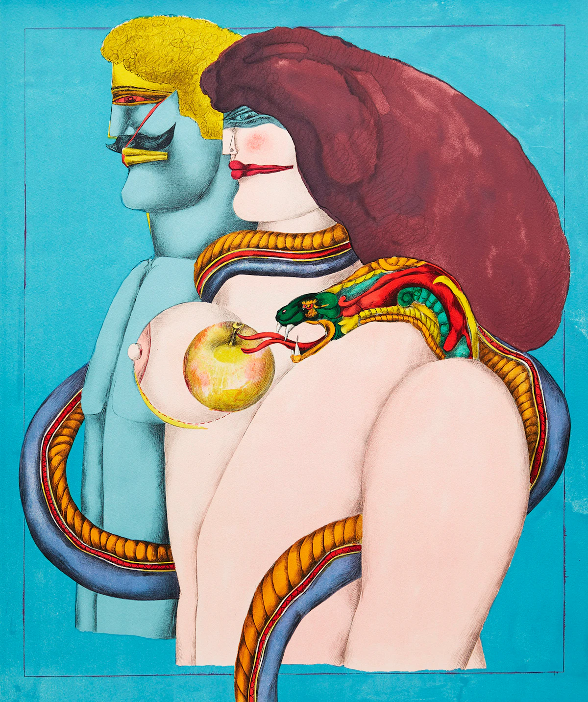 Richard Lindner, Adam and Eve, colour lithograph