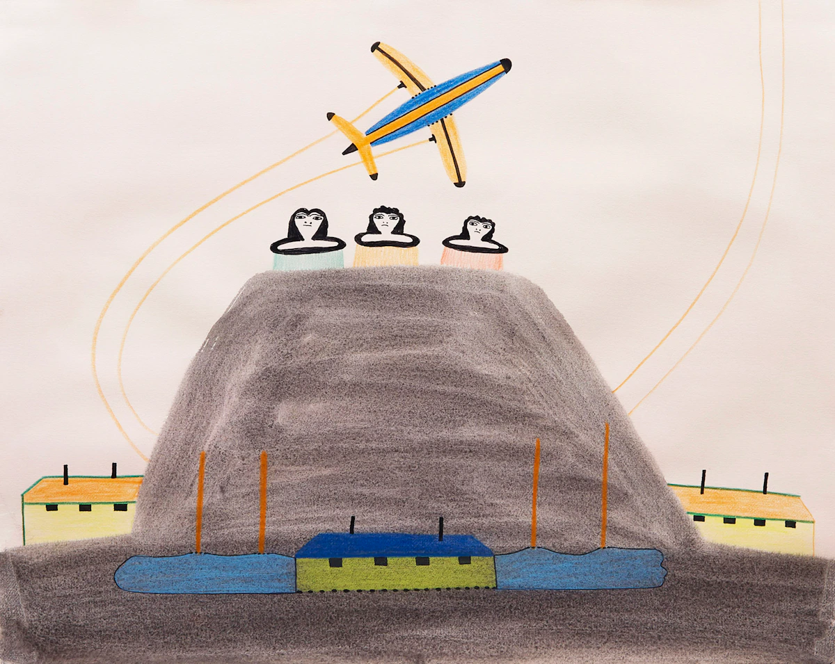 Pudlo Pudlat, Cape Dorset Landscape, ink and coloured pencil drawing