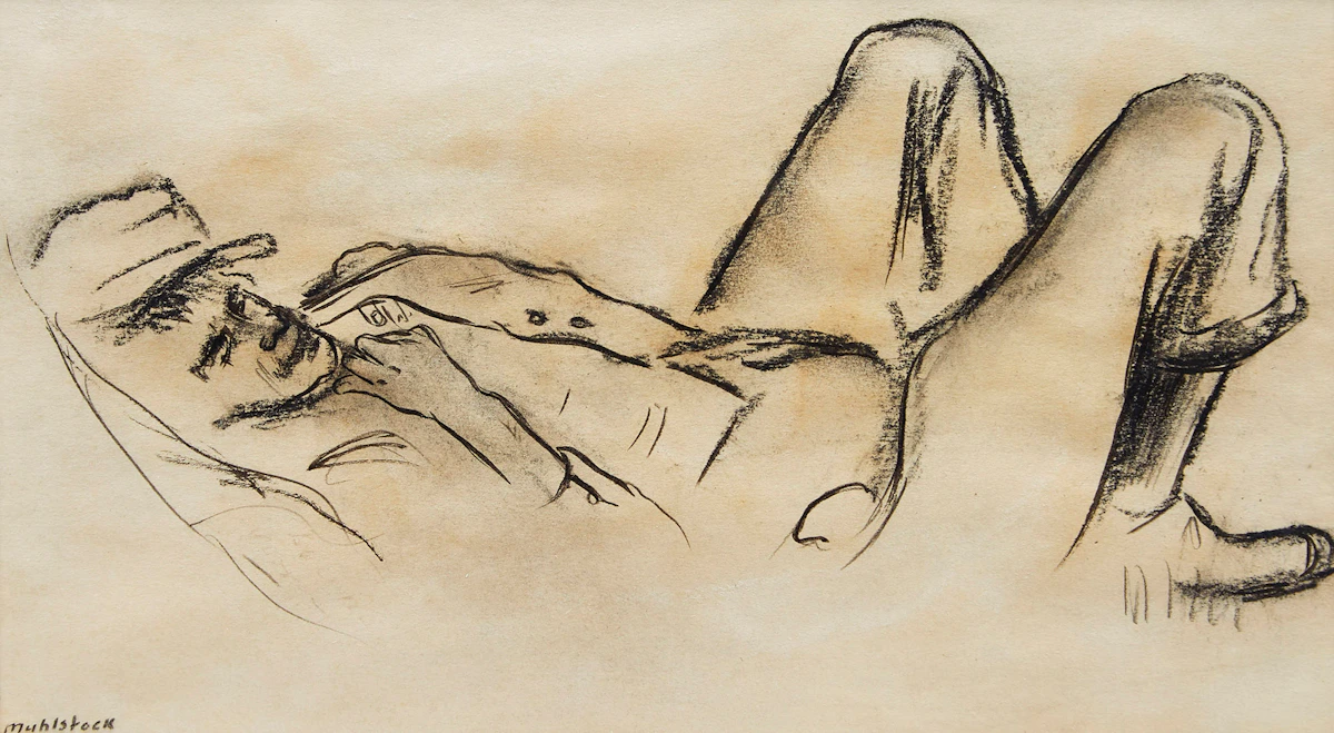 Louis Muhlstock, Reclining Figure; Portrait of a Man , two charcoal drawings, 1943