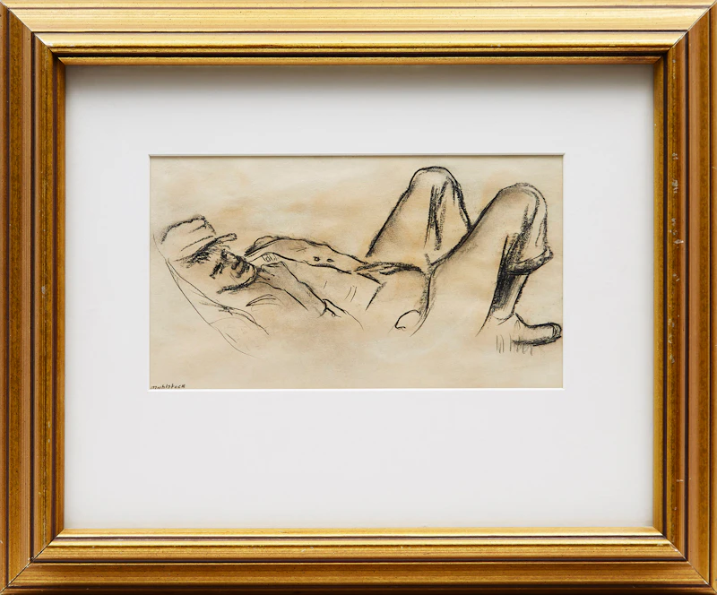 Louis Muhlstock, Reclining Figure; Portrait of a Man , two charcoal drawings, 1943 - view 2