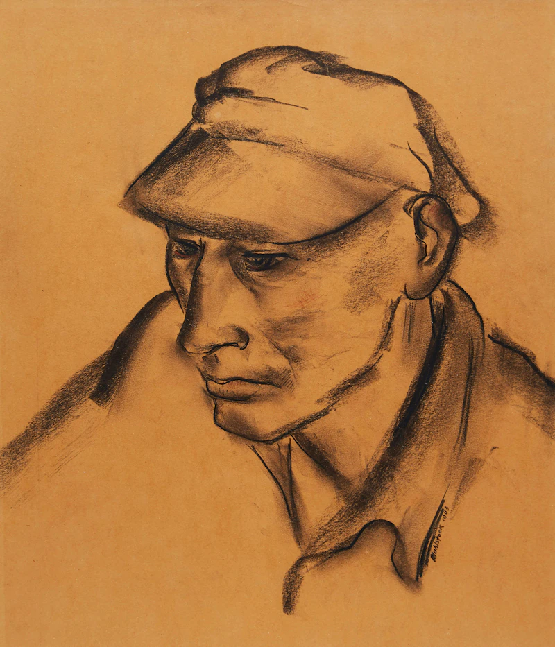Louis Muhlstock, Reclining Figure; Portrait of a Man , two charcoal drawings, 1943 - view 3