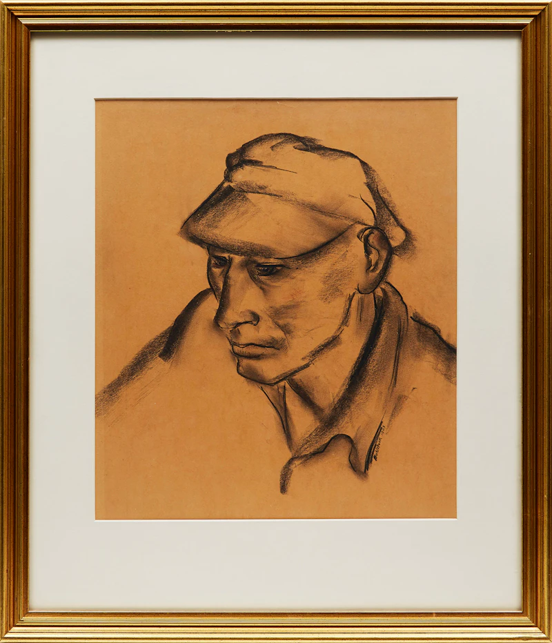 Louis Muhlstock, Reclining Figure; Portrait of a Man , two charcoal drawings, 1943 - view 4