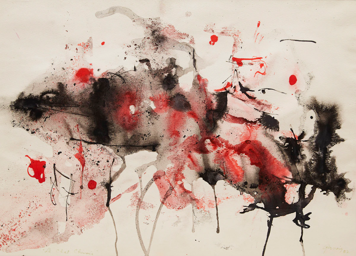 Lise Gervais, Le chat chinois , ink and watercolour, 1982