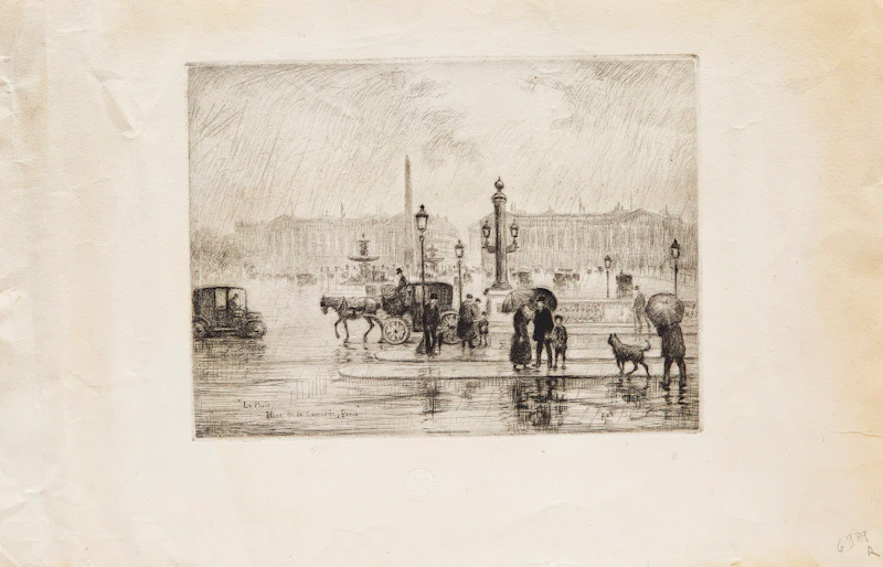 Frank Milton Armington, La Pluie, Place de la Concorde, Paris, etching, 1924 - view 2