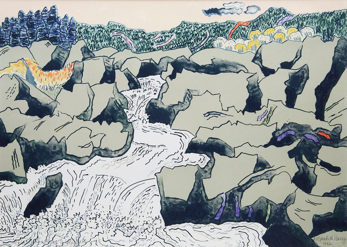 Anne Meredith Barry, Conception Bay Waterfall; Change Islands, Summer , two colour lithographs, 1992