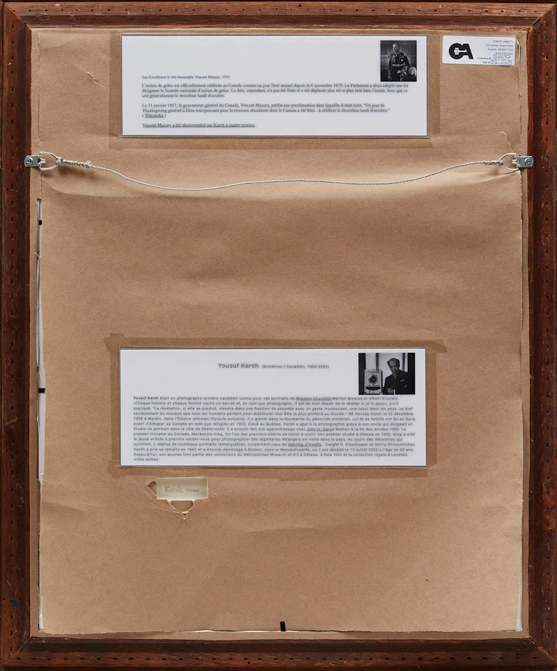 Yousuf Karsh, Vincent Massey , gelatin silver print - view 3
