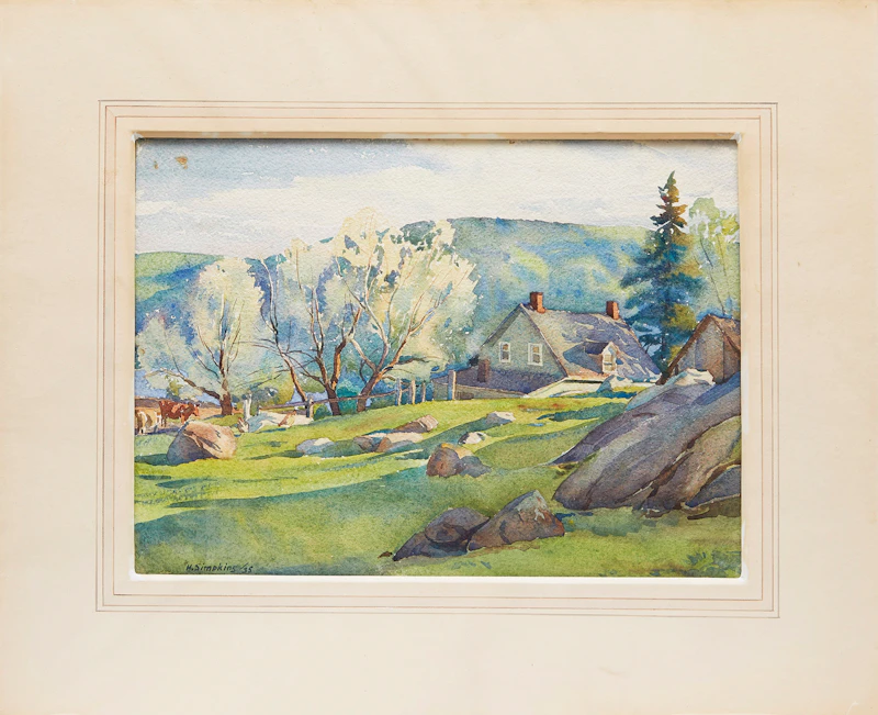 Henry John Simpkins, Summer Landscape with House, watercolour, 1935 - view 2
