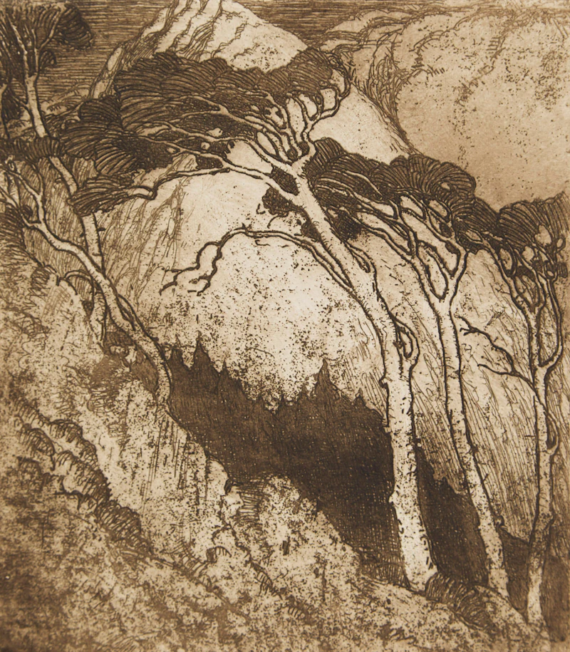 Stanley Francis Turner, Two Works: Design for Christmas Card; Timber Line, gouache; etching, 1930 - view 4