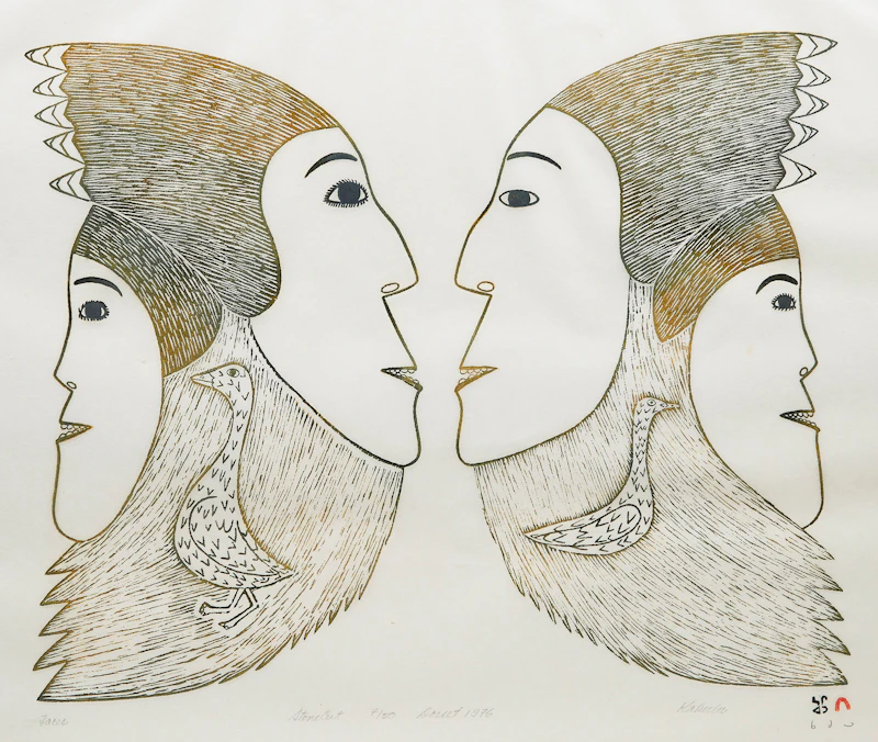 Faces; Woman Sewing Kamiks; Young Bears at Play by Kakulu Saggiaktok, Ulayu Pingwartok, Eegyvudluk  Pootoogook