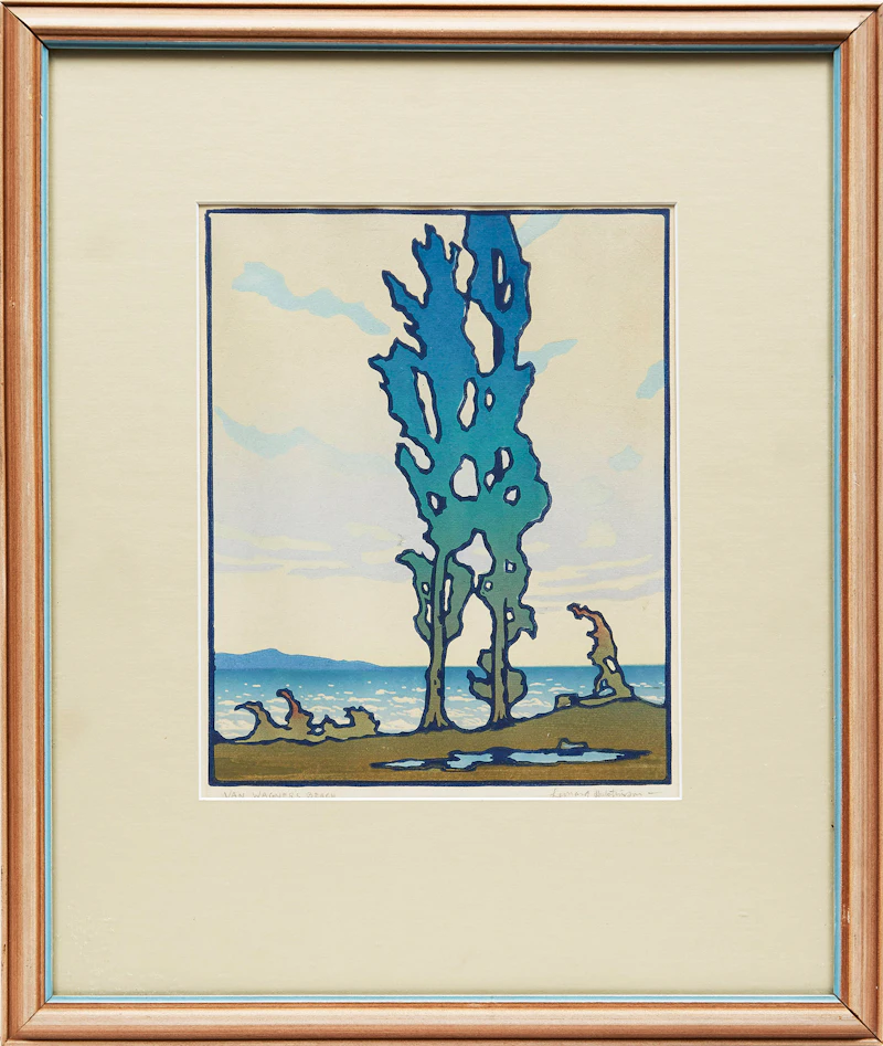 Leonard Hutchinson, Van Wagner’s Beach, colour woodcut - view 2