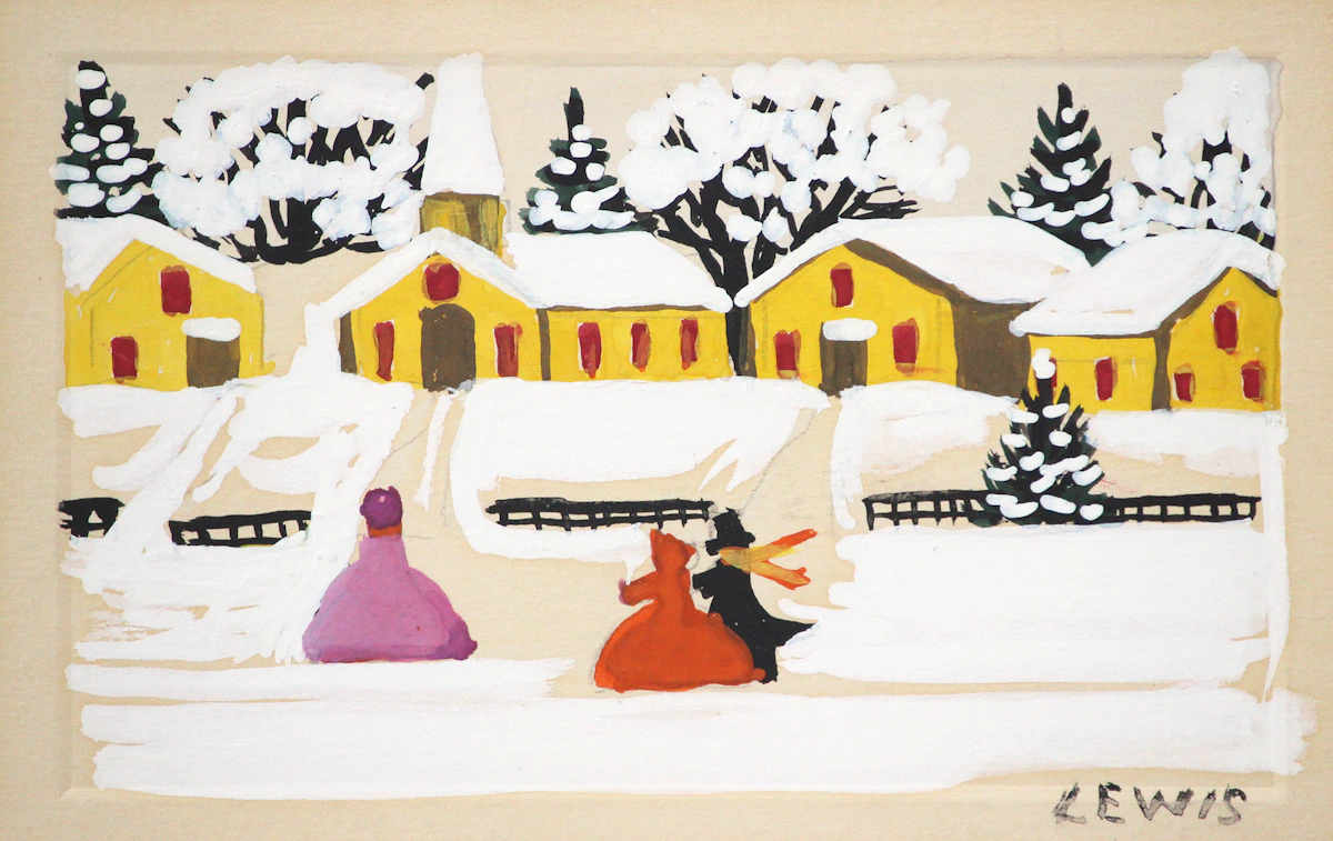 Maud Lewis, Walking to Church, watercolour on card