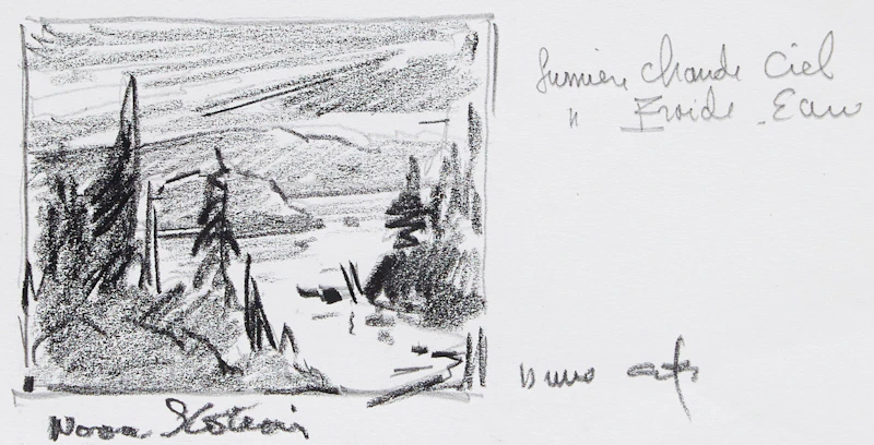 Bruno Côté, Baie de Fundy; Landscape with Trees; Landscape with Lake , three pencil sketches - view 5