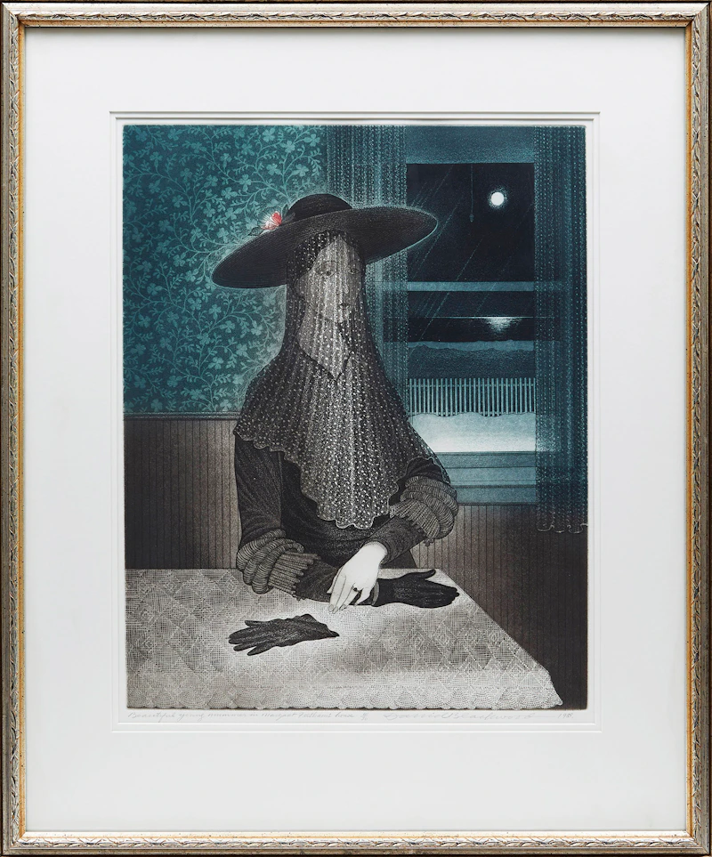 David Lloyd Blackwood, Beautiful Young Mummer in Margaret Fleetham’s House, colour etching and aquatint, 1985 - view 2