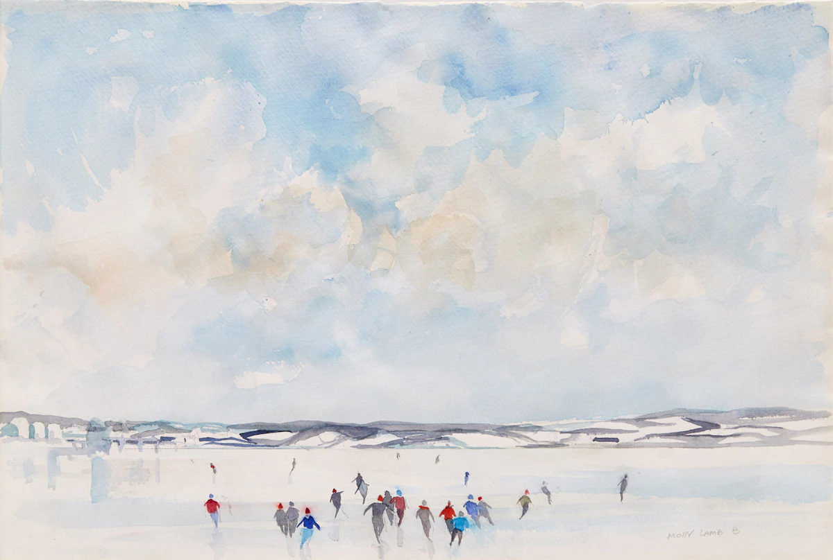 Molly Lamb Bobak, Skaters, watercolour