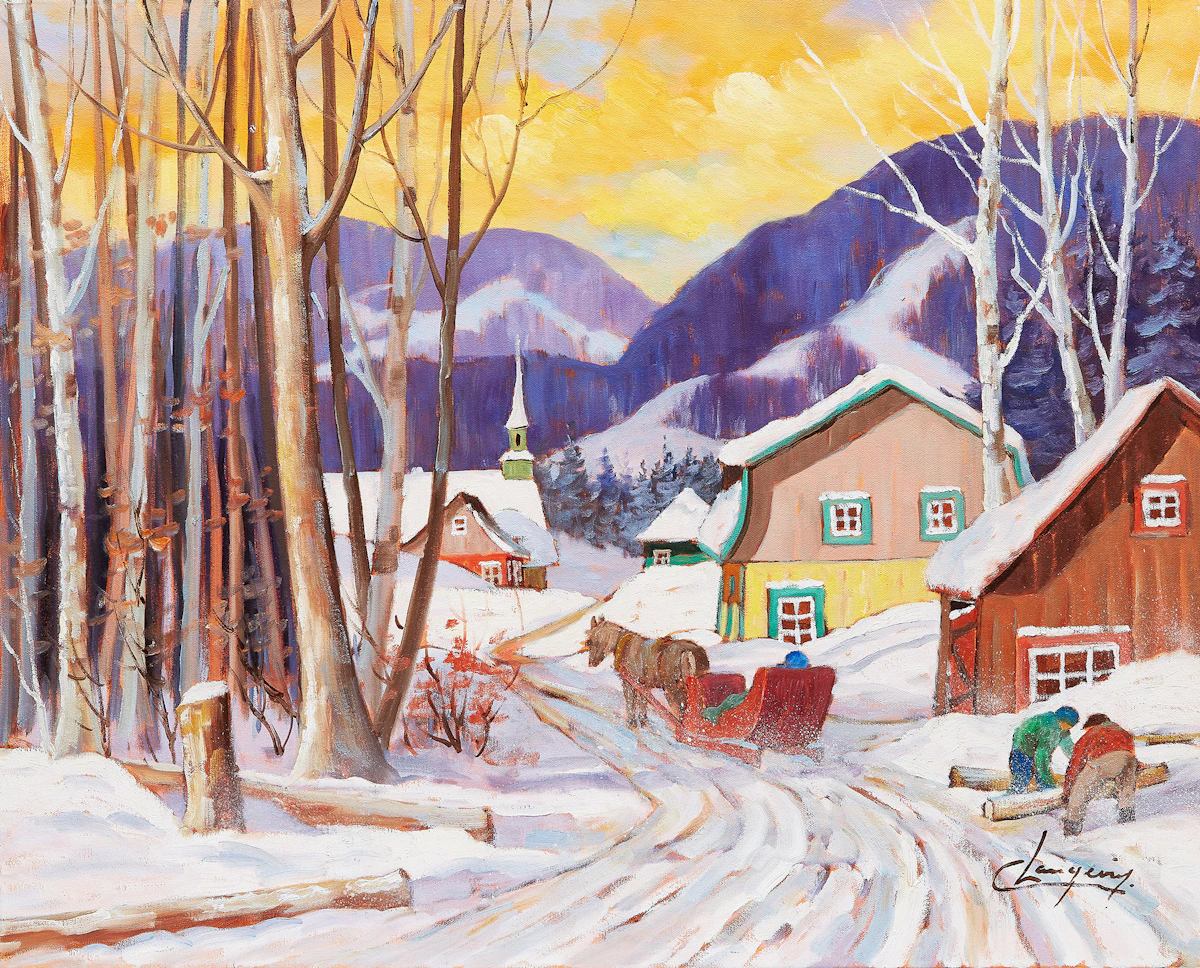 Claude Langevin, Corvée du bois, oil on canvas