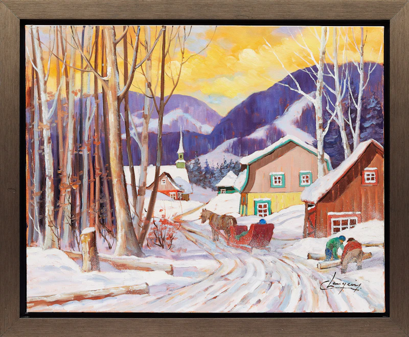 Claude Langevin, Corvée du bois, oil on canvas - view 2