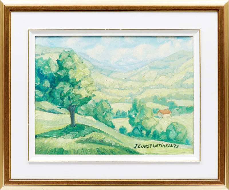 Jean Constantineau, Un coin de la Vallée de Baie St. Paul, oil on board, 1979 - view 2