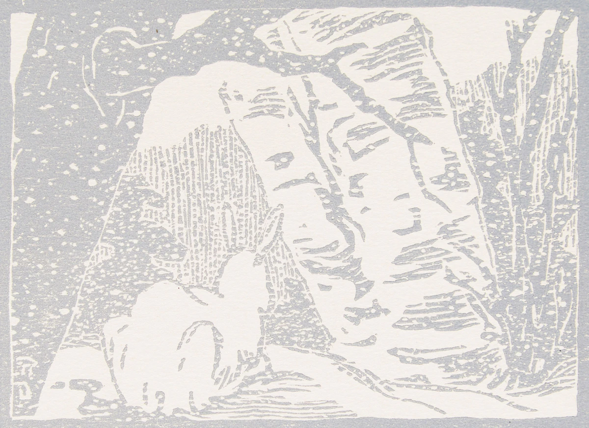 Rodolphe Duguay, Untitled (Rabbit in Snow), woodblock print