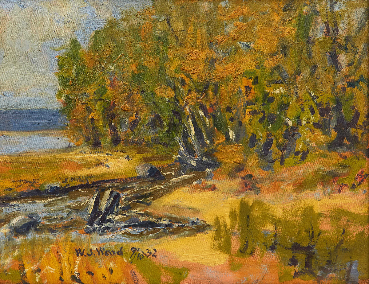 William John Wood, Shoreline Landscape, oil on canvas laid down, 1932