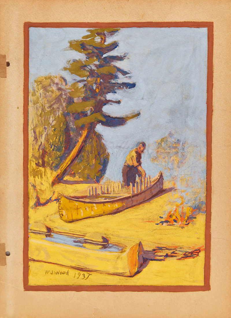 William John Wood, Building a Canoe, gouache on paper, 1937 - view 2