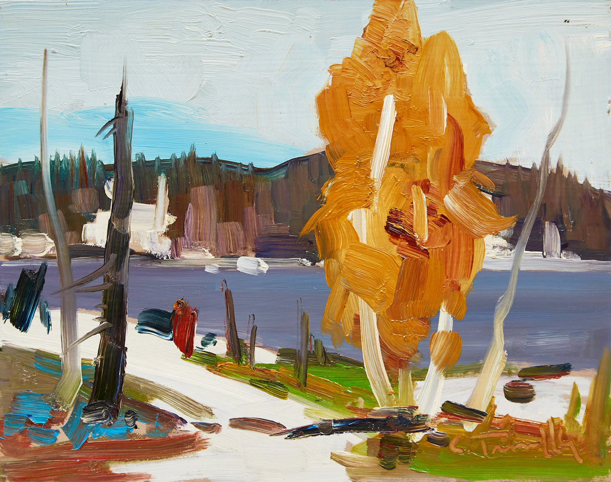 Louis Tremblay, Tree by the Shore, oil on board
