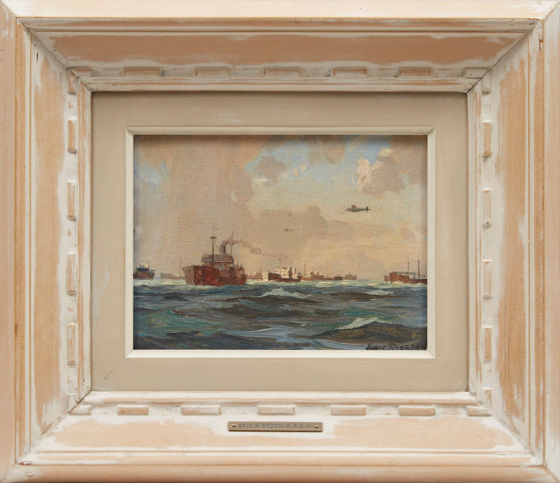 Eric Riordon, Convoy Forms Up Under Air-Cover, oil on canvas board - view 2